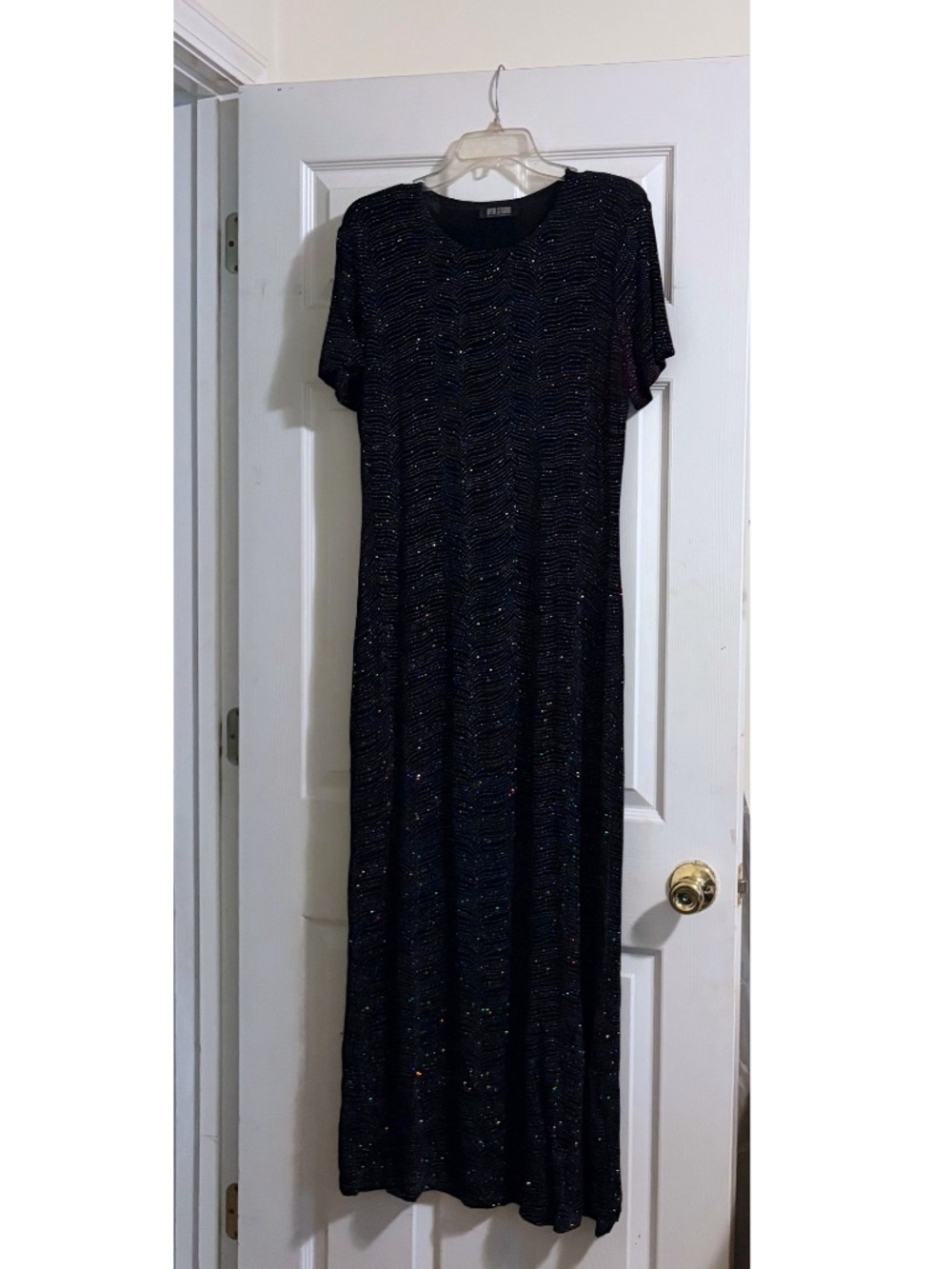 Black Sparkly Short-Sleeve Maxi Dress
